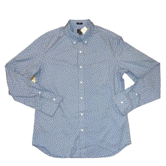 NWT J. Crew Men's Blue Daisies Floral Slim Flex Button Down Shirt - SIZE XL - Picture 1 of 5